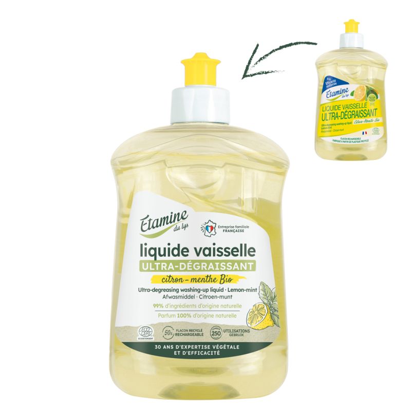Liquide vaisselle ultra degraissant citron menthe 500ml Etamine du Lys  dans votre magasin bio en ligne Etiketbio.eu Liquide vaisselle ultra degraissant citron menthe 500ml Etamine du Lys  dans votre magasin bio en ligne Etiketbio.eu