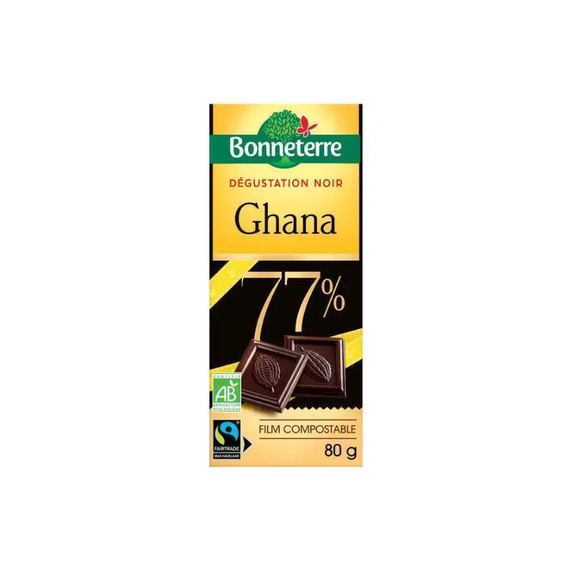 Chocolat noir ghana 77% 80gr Bonneterre dans votre magasin bio en ligne Etiketbio.eu Chocolat noir ghana 77% 80gr Bonneterre dans votre magasin bio en ligne Etiketbio.eu