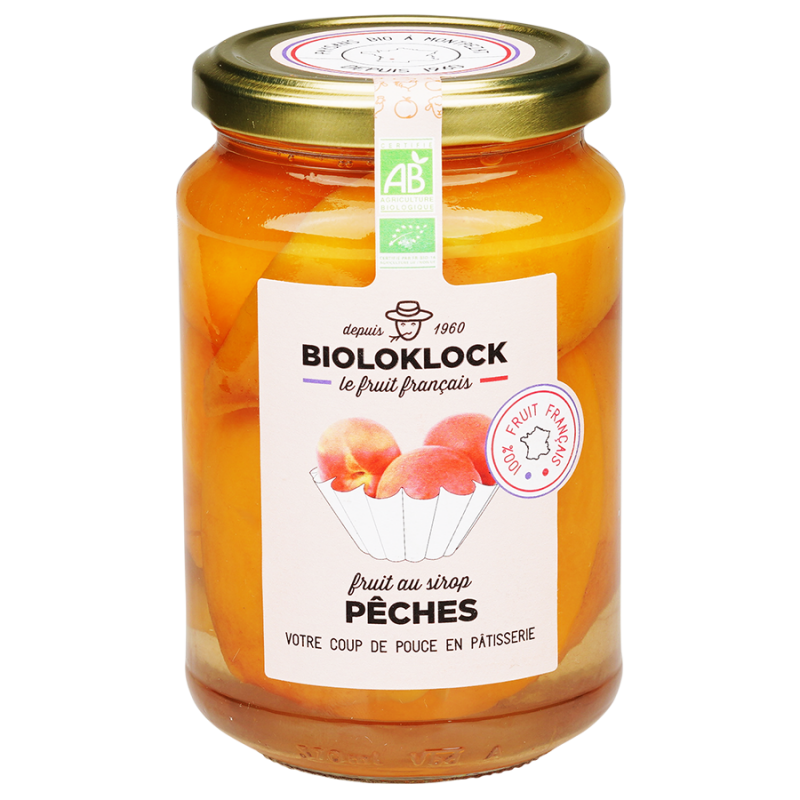 Peches au sirop 350g Biolo’Klock dans votre magasin bio en ligne Etiketbio.eu Peches au sirop 350g Biolo’Klock dans votre magasin bio en ligne Etiketbio.eu