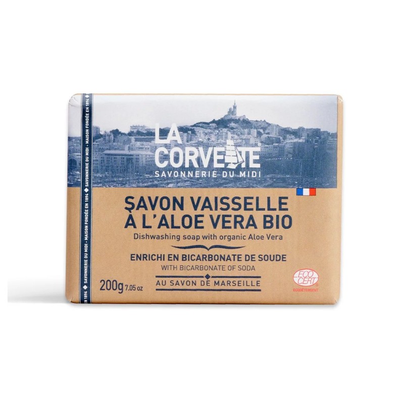 Savon vaisselle enrichi en bicarbonate & aloe vera bio ecocert 200g La Corvette  dans votre magasin bio en ligne Etiketbio.eu