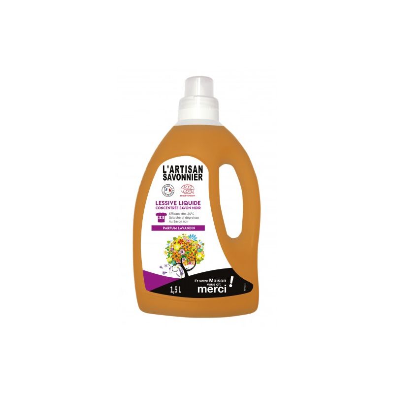 Lessive liquide concentrée savon noir 1,5l L'artisant savonnier  dans votre magasin bio en ligne Etiketbio.eu