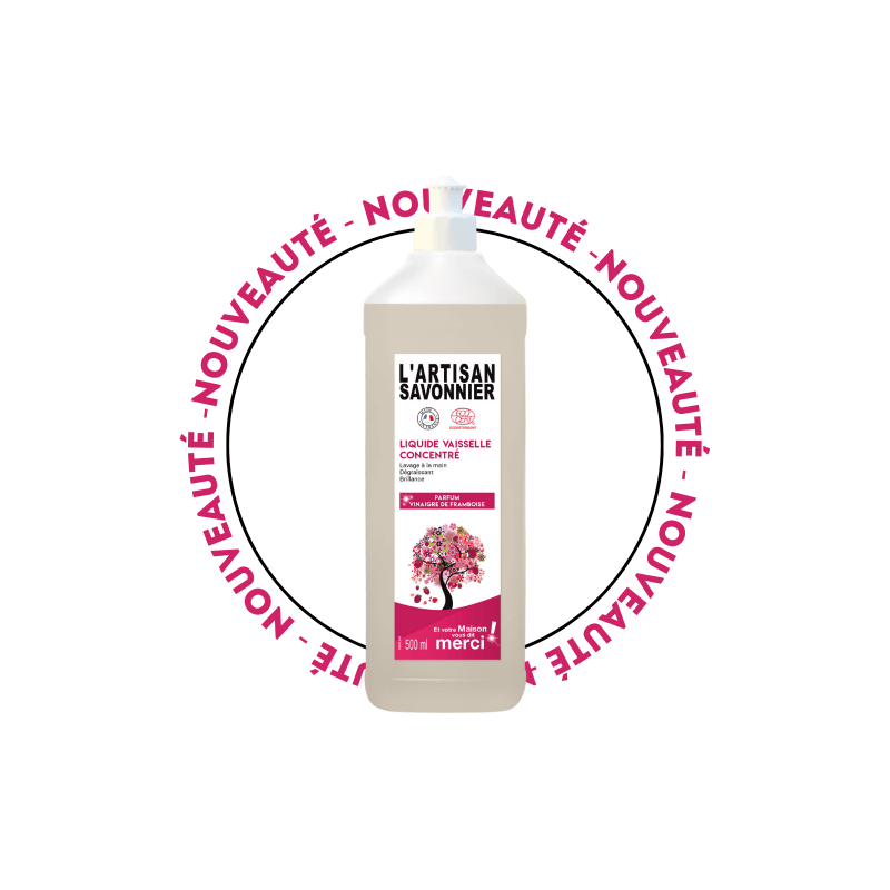 Liquide vaisselle parfumé vinaigre framboise 500ml L'artisant savonnier  dans votre magasin bio en ligne Etiketbio.eu