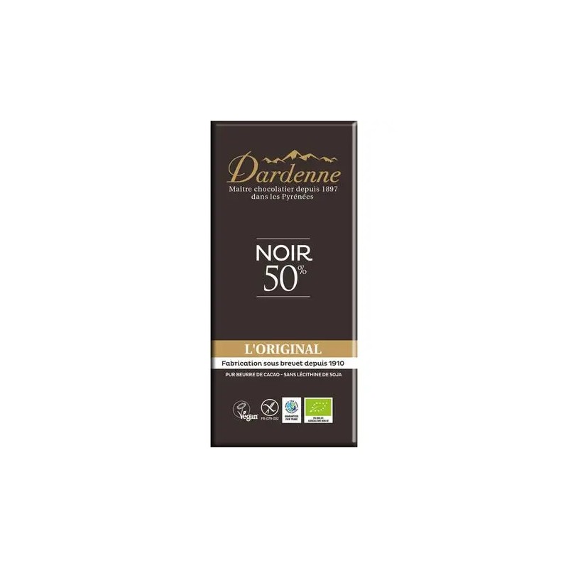 Tablette chocolat noir 50% cacao tradition ss gluten 80gr Dardenne dans votre magasin bio en ligne Etiketbio.eu Tablette chocolat noir 50% cacao tradition ss gluten 80gr Dardenne dans votre magasin bio en ligne Etiketbio.eu