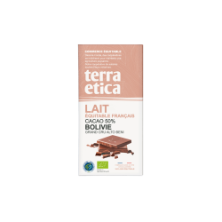 Tablette chocolat lait 50% 100g Terra Etica dans votre magasin bio en ligne Etiketbio.eu