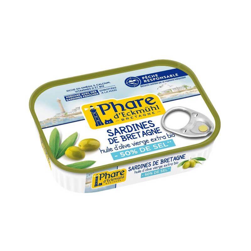 Sardine huile d'olive 50%de sel 115gr Phare d’Eckmühl dans votre magasin bio en ligne Etiketbio.eu Sardine huile d'olive 50%de sel 115gr Phare d’Eckmühl dans votre magasin bio en ligne Etiketbio.eu