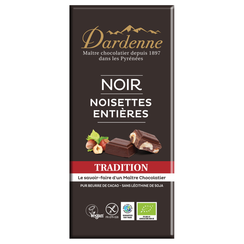 Tablette chocolat noir tradition noisette 62% 120gr Dardenne dans votre magasin bio en ligne Etiketbio.eu Tablette chocolat noir tradition noisette 62% 120gr Dardenne dans votre magasin bio en ligne Etiketbio.eu