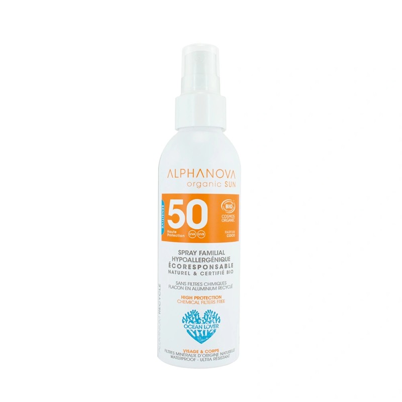 Spray familial hypoallergénique spf50 bio 150ml Alphanova  dans votre magasin bio en ligne Etiketbio.eu