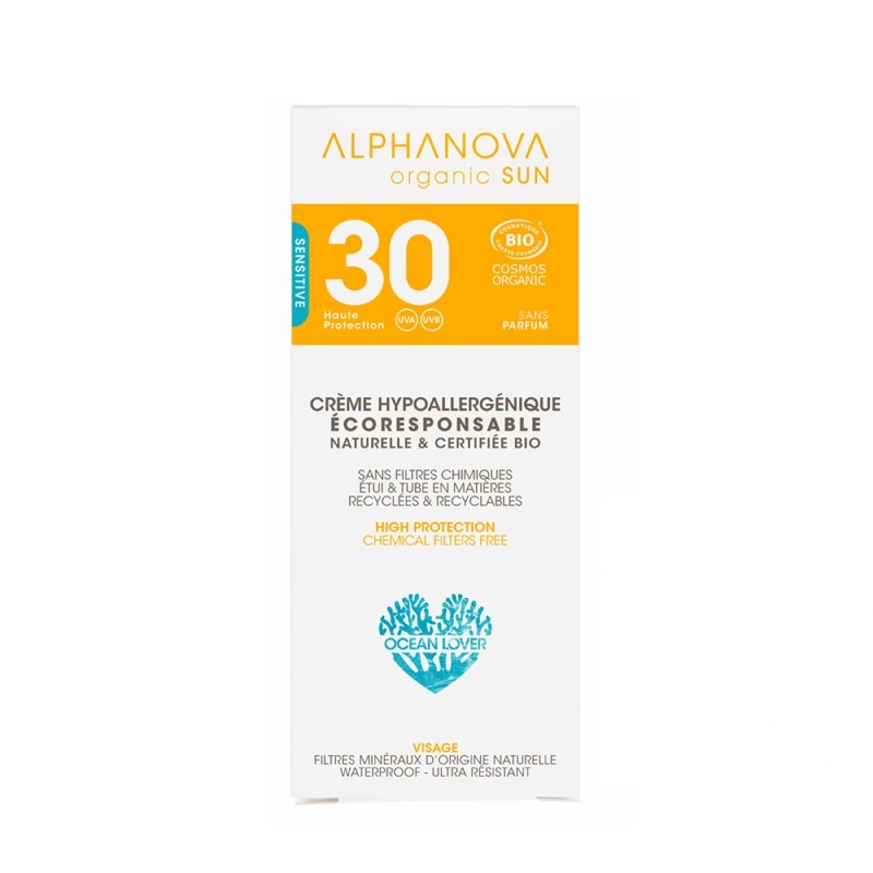 Crème hypoallergénique spf30 bio* alphanova organic sun sensitive (50g) Alphanova dans votre magasin bio en ligne Etiketbio.eu Crème hypoallergénique spf30 bio* alphanova organic sun sensitive (50g) Alphanova dans votre magasin bio en ligne Etiketbio.eu