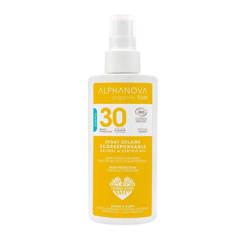 Spray solaire spf30 bio* alphanova organic sun classic (125g) Alphanova dans votre magasin bio en ligne Etiketbio.eu Spray solaire spf30 bio* alphanova organic sun classic (125g) Alphanova dans votre magasin bio en ligne Etiketbio.eu