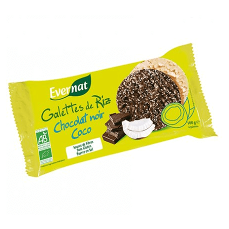 GALETTES DE RIZ CHOCOLAT NOIR COCO 100G EVERNAT  dans votre magasin bio en ligne Etiketbio.eu