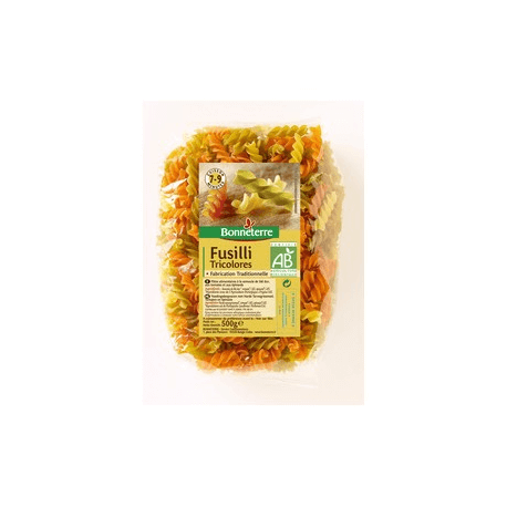 Fusilli tricolores torsades 500g Bonneterre dans votre magasin bio en ligne Etiketbio.eu Fusilli tricolores torsades 500g Bonneterre dans votre magasin bio en ligne Etiketbio.eu