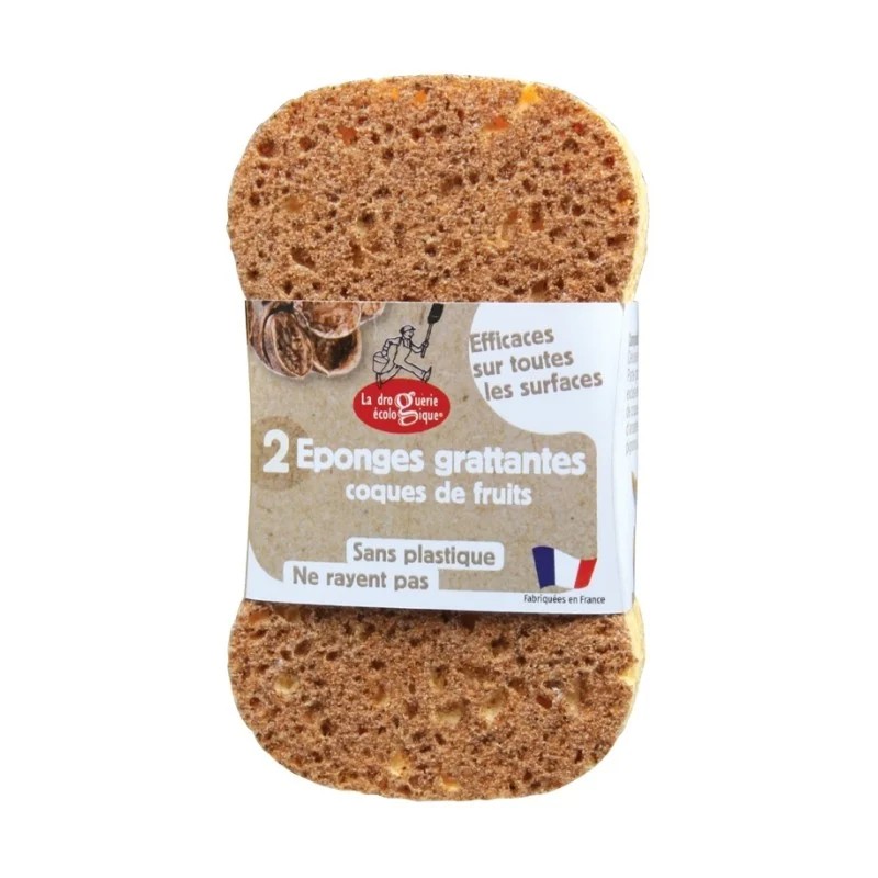 Lot de 2 éponges grattantes coques de fruits en display Ecodis  dans votre magasin bio en ligne Etiketbio.eu