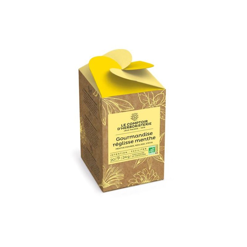 Tisane infusette gourmandise reglisse menthe bio (x20) Le Comptoir d'Herboristerie dans votre magasin bio en ligne Etiketbio.eu Tisane infusette gourmandise reglisse menthe bio (x20) Le Comptoir d'Herboristerie dans votre magasin bio en ligne Etiketbio.eu