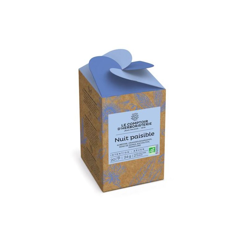 Tisane infusette nuit paisible bio (x20) Le Comptoir d'Herboristerie dans votre magasin bio en ligne Etiketbio.eu Tisane infusette nuit paisible bio (x20) Le Comptoir d'Herboristerie dans votre magasin bio en ligne Etiketbio.eu