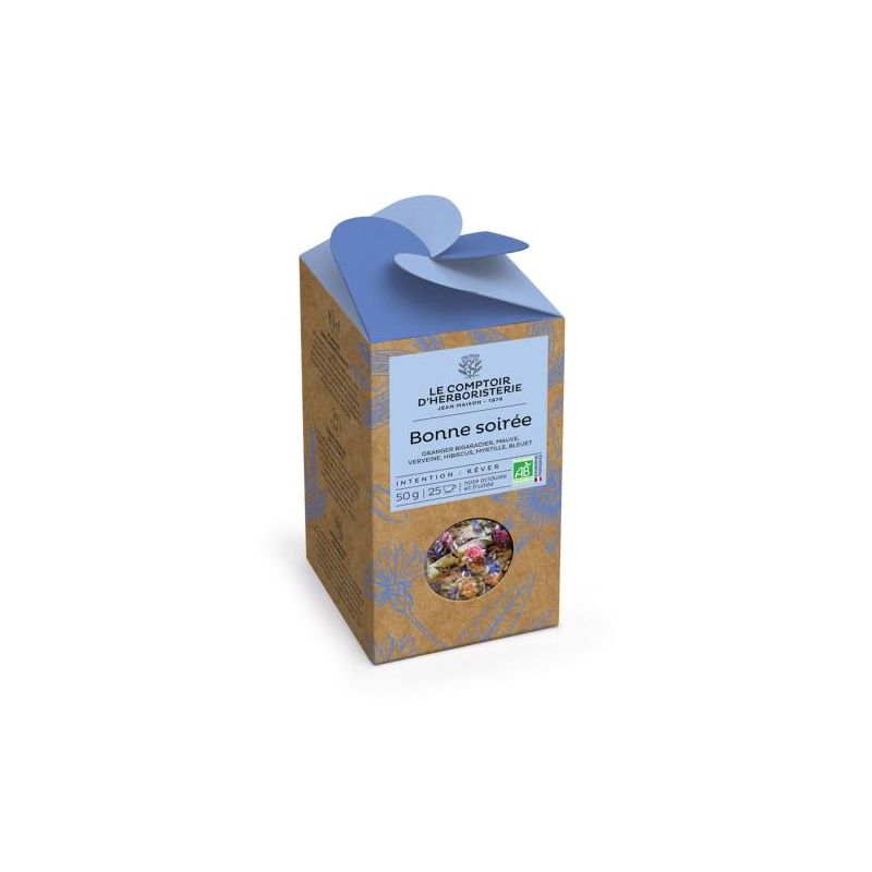Tisane bonne soiree bio 50g Le Comptoir d'Herboristerie  dans votre magasin bio en ligne Etiketbio.eu