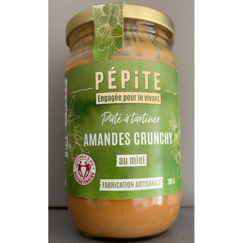 Pate a tartiner amandes crunchy au miel 300g Pépite dans votre magasin bio en ligne Etiketbio.eu Pate a tartiner amandes crunchy au miel 300g Pépite dans votre magasin bio en ligne Etiketbio.eu