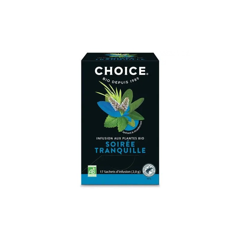 Infusion soiree tranquille 17 sachets Choice dans votre magasin bio en ligne Etiketbio.eu Infusion soiree tranquille 17 sachets Choice dans votre magasin bio en ligne Etiketbio.eu
