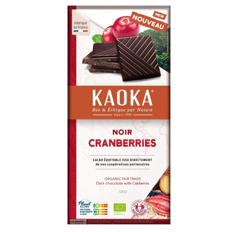 Chocolat noir cranberrie 58% 100gr Kaoka dans votre magasin bio en ligne Etiketbio.eu Chocolat noir cranberrie 58% 100gr Kaoka dans votre magasin bio en ligne Etiketbio.eu