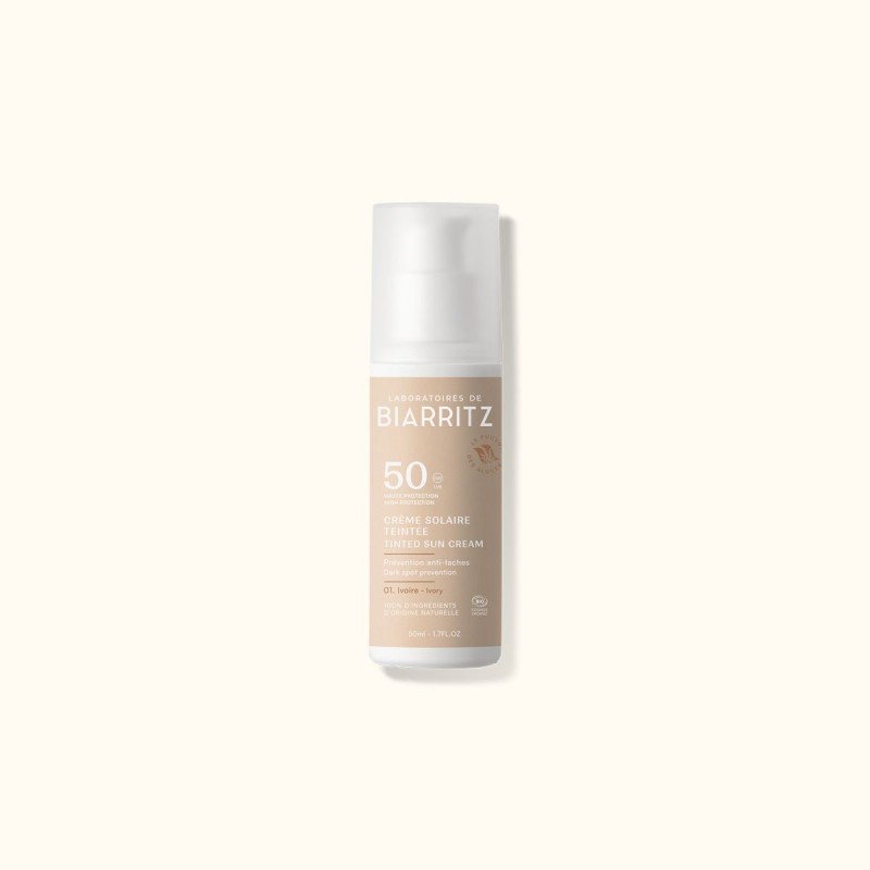 Crème solaire teintée SPF50 Ivoire - 50 ml LABORATOIRES DE BIARRITZ dans votre magasin bio en ligne Etiketbio.eu Crème solaire teintée SPF50 Ivoire - 50 ml LABORATOIRES DE BIARRITZ dans votre magasin bio en ligne Etiketbio.eu