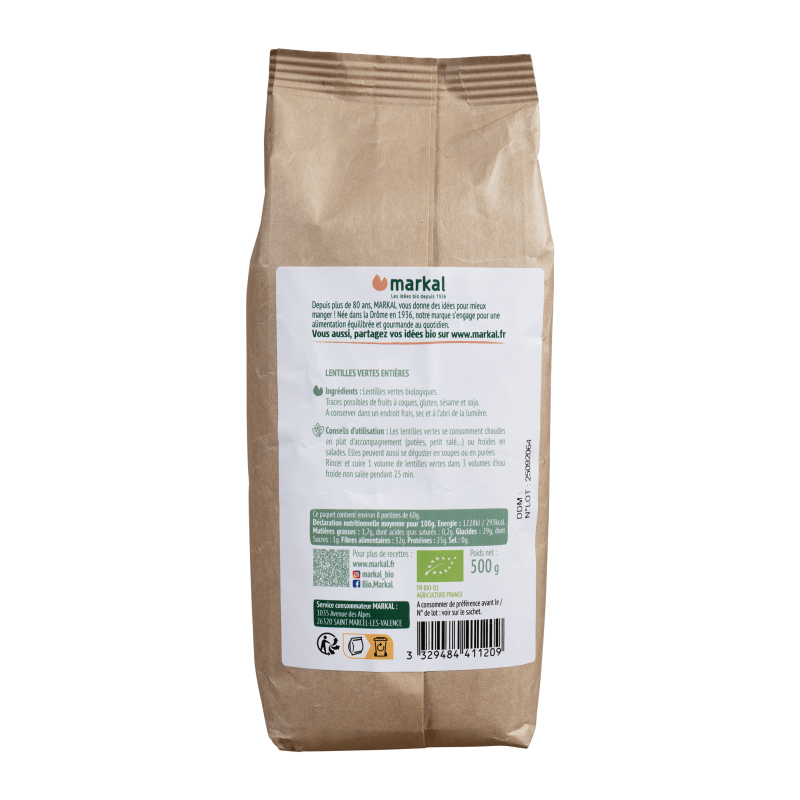 Lentilles vertes 500g Markal dans votre magasin bio en ligne Etiketbio.eu Lentilles vertes 500g Markal dans votre magasin bio en ligne Etiketbio.eu