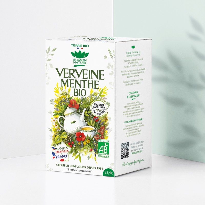 Infusion Verveine Menthe Bio 18 sachets Romon Nature dans votre magasin bio en ligne Etiketbio.eu Infusion Verveine Menthe Bio 18 sachets Romon Nature dans votre magasin bio en ligne Etiketbio.eu