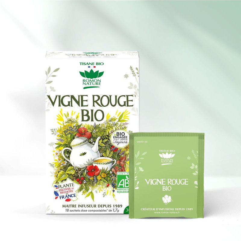Tisane Vigne Rouge Bio 18 sachets Romon Nature dans votre magasin bio en ligne Etiketbio.eu Tisane Vigne Rouge Bio 18 sachets Romon Nature dans votre magasin bio en ligne Etiketbio.eu