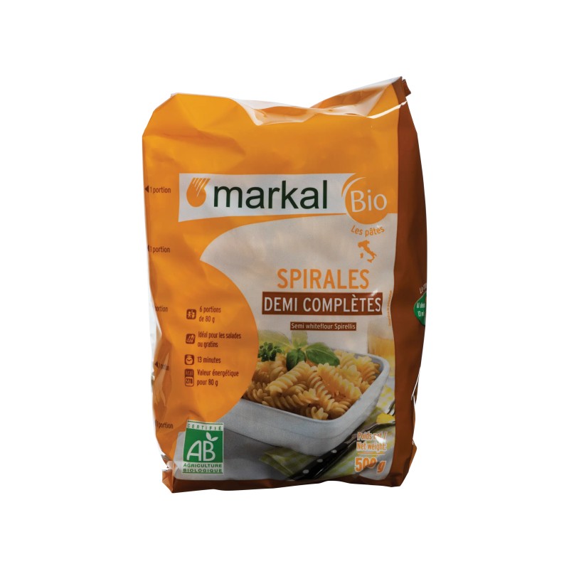 Spirales 1/2 complètes 500g - Markal Markal dans votre magasin bio en ligne Etiketbio.eu Spirales 1/2 complètes 500g - Markal Markal dans votre magasin bio en ligne Etiketbio.eu