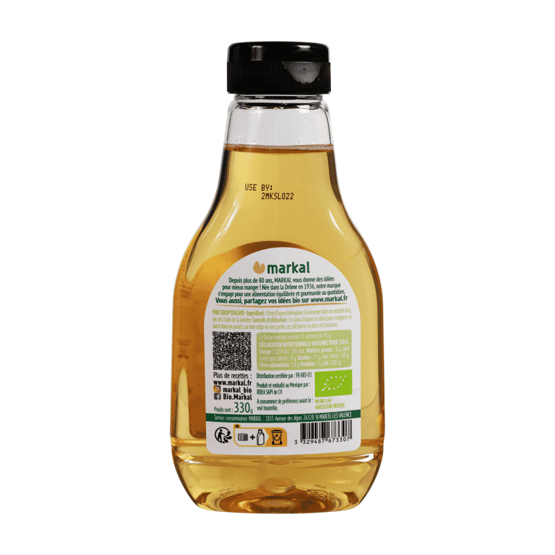 Sirop d'agave bio 330g Markal - Index glycmique bas