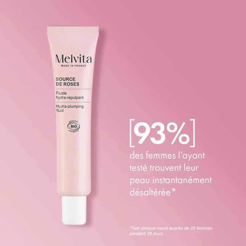 Crème Hydratante Melvita Source De Roses - Fluide Repulpant, Senteur Rose, Fabriqué En France