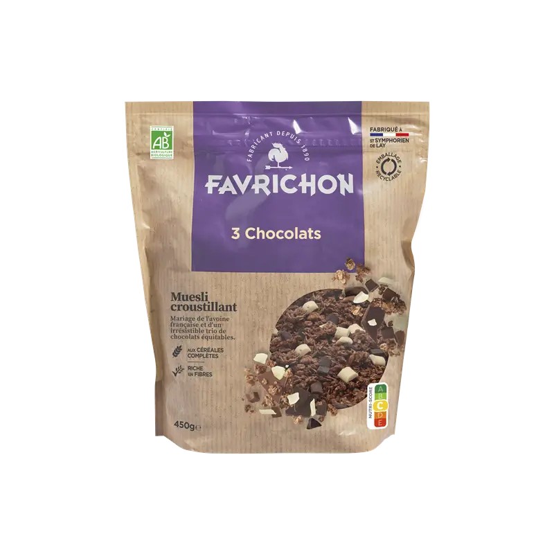 Muesli 3 chocolats bio 450g - Favrichon Favrichon dans votre magasin bio en ligne Etiketbio.eu Muesli 3 chocolats bio 450g - Favrichon Favrichon dans votre magasin bio en ligne Etiketbio.eu