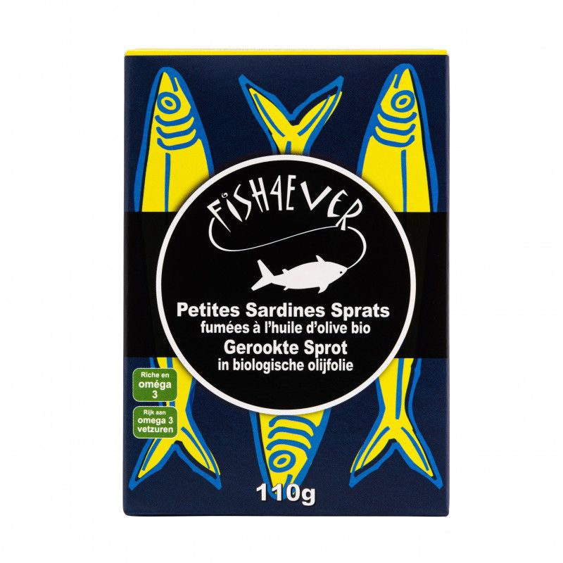 Sprats fumés huile d’olive 110g - Fish4Ever Fish4ever  dans votre magasin bio en ligne Etiketbio.eu
