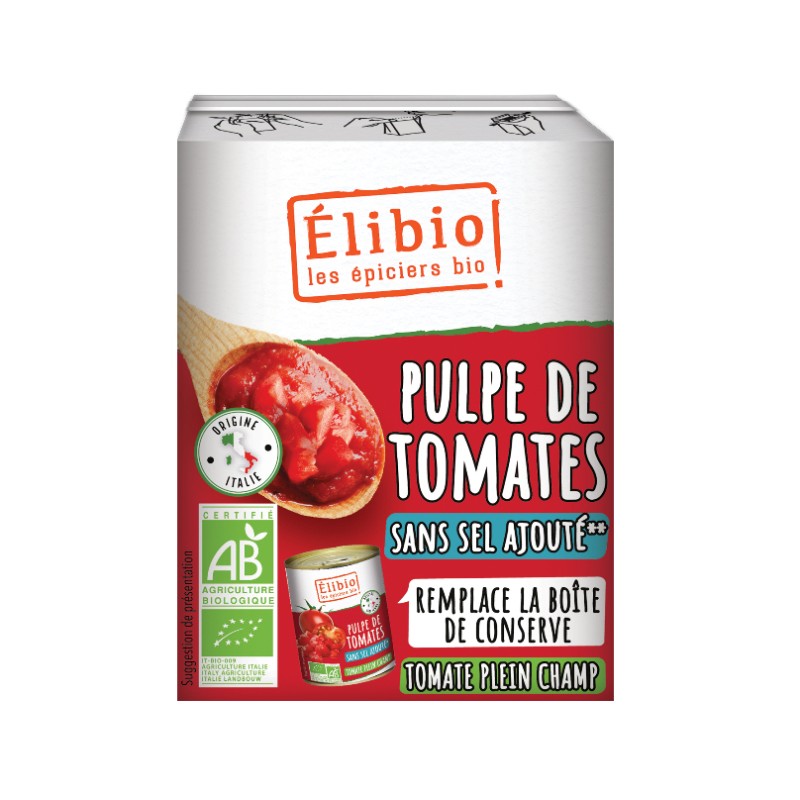 Pulpe de tomate 390g Elibio  dans votre magasin bio en ligne Etiketbio.eu Pulpe de tomate 390g Elibio  dans votre magasin bio en ligne Etiketbio.eu