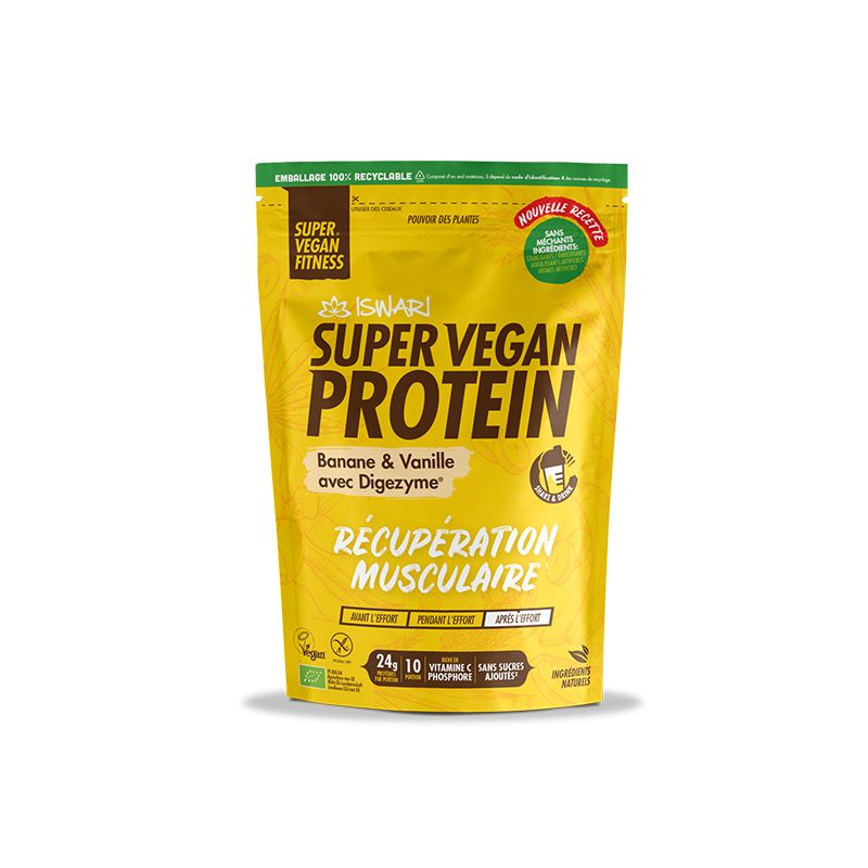 Super vegan protéine banane vanille 400g Iswari Iswari  dans votre magasin bio en ligne Etiketbio.eu
