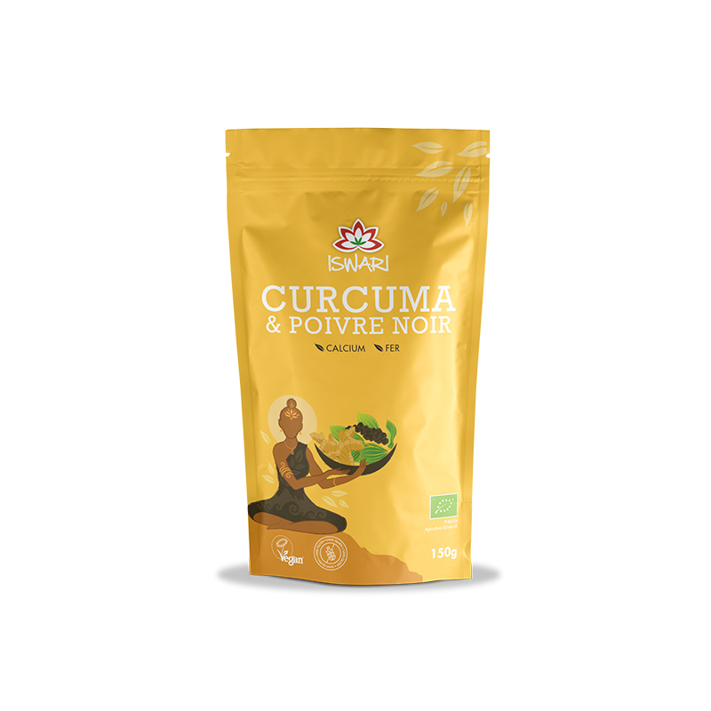 Curcuma & poivre noir poudre 150g – Iswari Iswari  dans votre magasin bio en ligne Etiketbio.eu