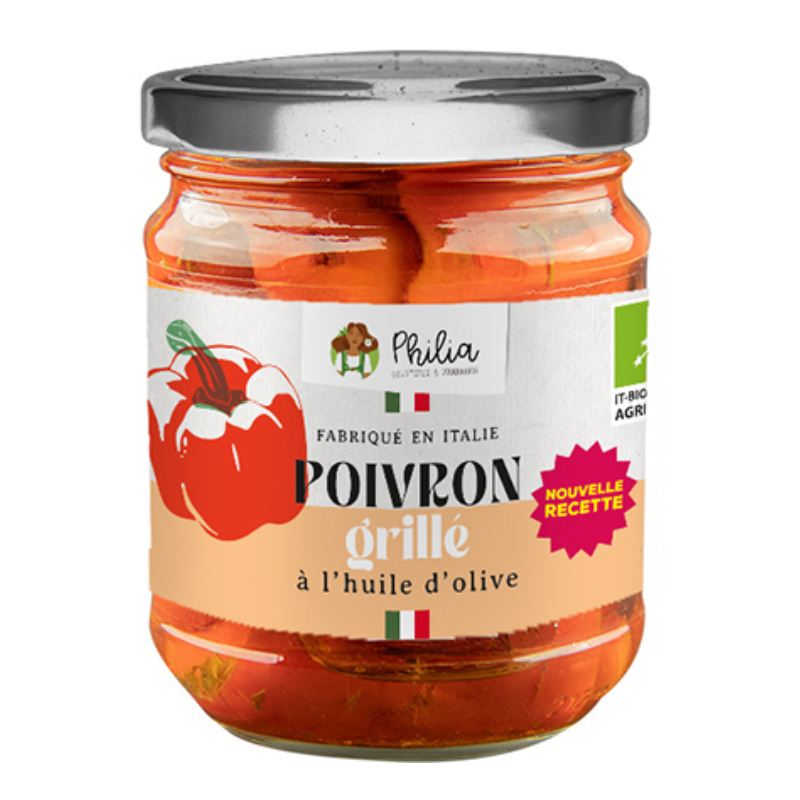 Poivrons grillés à l’huile 190 g – PHILIA PHILIA  dans votre magasin bio en ligne Etiketbio.eu