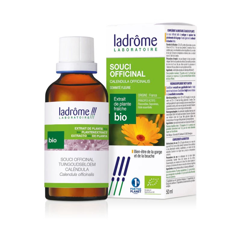 Teinture Mère Souci Officinal Bio 50ml – Ladrôme Ladrôme  dans votre magasin bio en ligne Etiketbio.eu