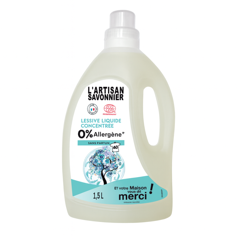 Lessive Liquide 0% Allergène 1,5L L’Artisan Savonnier L'artisant savonnier  dans votre magasin bio en ligne Etiketbio.eu