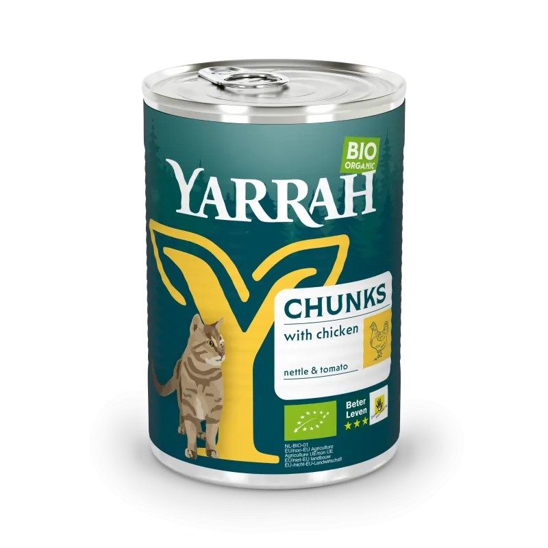 Bouchées Poulet Ortie Tomates Chat 405g Yarrah Yarrah  dans votre magasin bio en ligne Etiketbio.eu