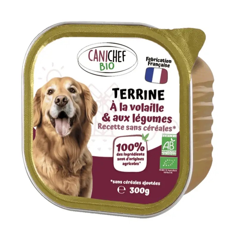 Terrine Volaille & Légumes Bio Chien 300 g Canichef Canichef Bio  dans votre magasin bio en ligne Etiketbio.eu