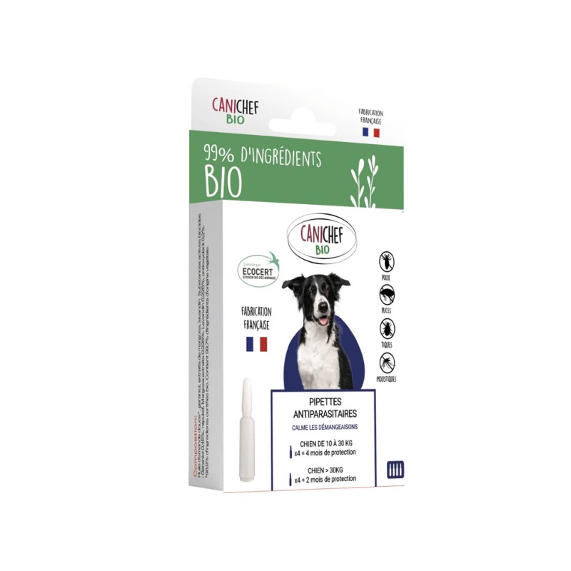 Pipettes Antiparasitaires Chien 10-30 kg x4 Canichef Canichef Bio  dans votre magasin bio en ligne Etiketbio.eu