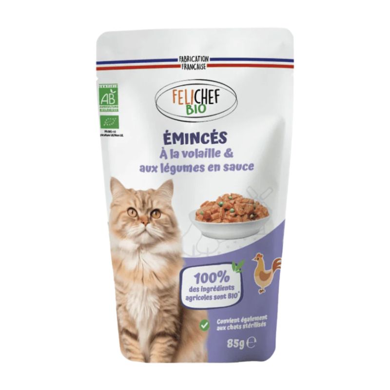 Émincés Volaille Chat Stérilisé 85 g Felichef Felichef bio  dans votre magasin bio en ligne Etiketbio.eu