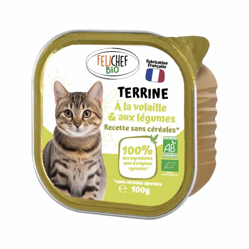Terrine Volaille & Légumes Chat 100 g Felichef Felichef bio  dans votre magasin bio en ligne Etiketbio.eu