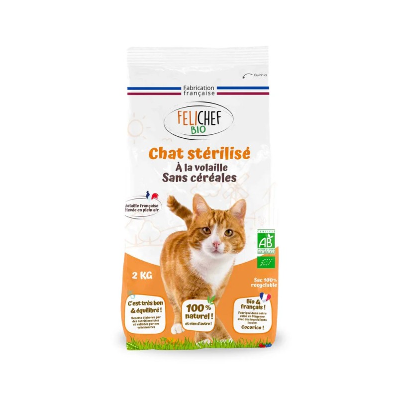 Croquettes Sans Céréales Chat Stérilisé 2 kg Felichef Felichef bio  dans votre magasin bio en ligne Etiketbio.eu