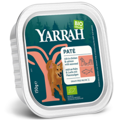 Pâtée chien sans céréales saumon poulet 150g – Yarrah Yarrah  dans votre magasin bio en ligne Etiketbio.eu