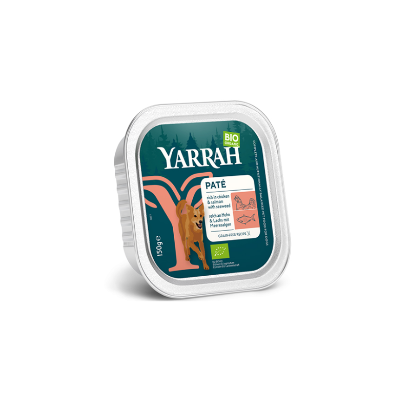 Pâtée chien sans céréales saumon poulet 150g – Yarrah Yarrah dans votre magasin bio en ligne Etiketbio.eu Pâtée chien sans céréales saumon poulet 150g – Yarrah Yarrah dans votre magasin bio en ligne Etiketbio.eu