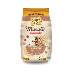 Muesli chocolat au lait noisettes 900 g Grillon d’Or Grillon d'Or  dans votre magasin bio en ligne Etiketbio.eu