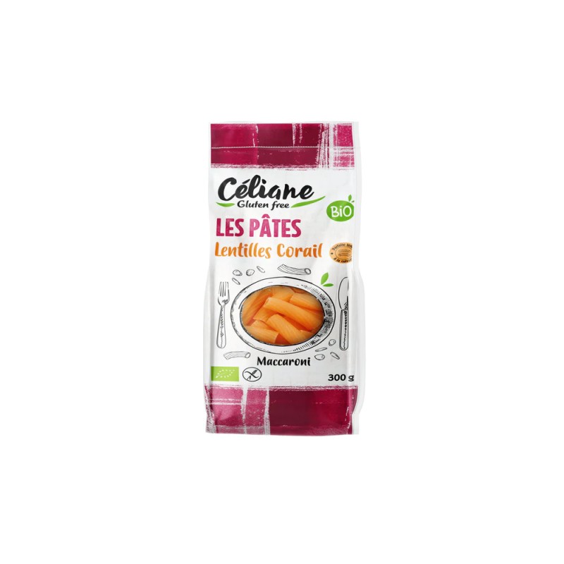 Macaronis lentilles corail Céliane – 300 g Les Recettes de Céliane  dans votre magasin bio en ligne Etiketbio.eu