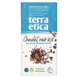 Chocolat noir 80% éclats fèves – Terra Etica Terra Etica  dans votre magasin bio en ligne Etiketbio.eu