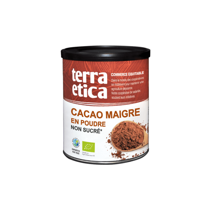 Pur cacao poudre non sucre 280gr Terra Etica  dans votre magasin bio en ligne Etiketbio.eu