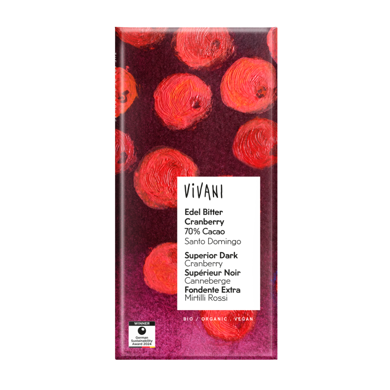 Chocolat noir cranberries Vivani 80g bio Vivani  dans votre magasin bio en ligne Etiketbio.eu